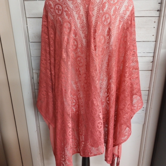 Maurices 2X/3X Coral Orange Open Front Kimono Cardigan Cover Up Coastal - Picture 7 of 12